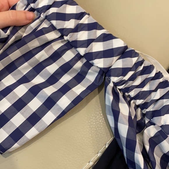 Milly / Gingham navy white Off the Shoulder Shift mini Dress Size M - Picture 8 of 8